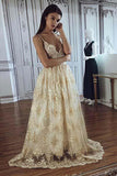 A line Spaghetti Straps Deep V Neck Lace Appliques Wedding Dresses, Bridal Dresses PW935