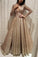 Long Sleeve A Line V Neck Gold Sequins Long Floor Length Prom Dresses