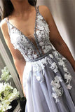 Elegant Gray V Neck Lace Tulle Prom Dresses Criss Cross Tea Length Hoco Dresses
