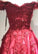 Ball Gown Red Lace Appliques Prom Dresses Off the Shoulder Quinceanera Dresses