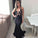 Black Tulle Mermaid Party Dresses Sleeveless Long Prom Dresses