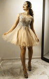 A Line Gold Lace Embroidery Organza Ruffles Off Shoulder Beads Homecoming Dresses