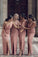 Charming Sheath V Neck Prom Dresses Slit Pink Long Bridesmaid Dresses