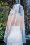 Cheap 1 Tier Fingertip Length Wedding Veil with Ribbon Trim Edge Simple Wedding Veils