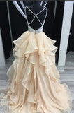 Princess Luxurious Spaghetti Straps V-Neck Beading Bodice Tulle Long Prom Dress with Layers