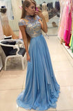Hot Selling Beading Bodice A-Line Short Sleeves Empire Waist Long Prom Dresses