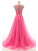 A-line Round Neck Beading Tulle Long Prom Dresses Evening Dresses
