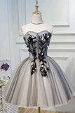 Elegant A Line Strapless Tulle Homecoming Dresses with Lace up Black Short Prom Dresses