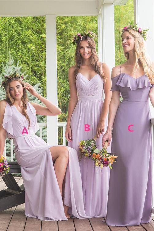 Elegant A Line Maxi Chiffon Long Mismatched Modest Purple Bridesmaid Dresses uk PW283