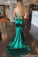 Green Spaghetti Straps Backless Satin Mermaid Prom Dresses