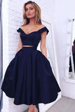 Attractive Two Piece V Neck Satin Mid Homecoming Dresses