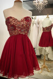 Sweetheart A-Line Chiffon Appliqued Beaded Short Homecoming Dresses