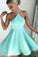 Simple Mint Halter Backless Stain Short Homecoming Dresses