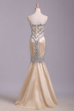 Mermaid Rhinestone Sweetheart Tulle Sleeveless Floor Length Prom Dresses Evening Dress