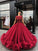 Red Tulle Appliques Ball Gown Round Neck Prom Dress Sweet 16 Dresses Quinceanera Dresses