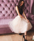 A-Line Sexy Halter Tulle Sleeveless Homecoming Dresses