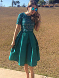 A Line Homecoming Dress Scoop Knee-length Hunter Green Lace Short Prom Dress