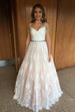 Lace Sweetheart Backless Ruffles Pink and Ivory Prom Dresses, Evening Dresses uk PW414