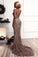 Mermaid Criss Cross Deep V Neck Gold Prom Dresses Sequins Long Prom Dresses