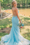 Mermaid Prom Dresses Spaghetti Straps Light Blue Party Dresses