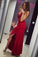 Mermaid Spaghetti Straps Red Satin Prom Dresses with Ruffles, Long Party Dress uk PW400