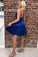 Navy Blue Spaghetti Straps V Neck Homecoming Dresses with Pockets V Neck Cocktail Dress