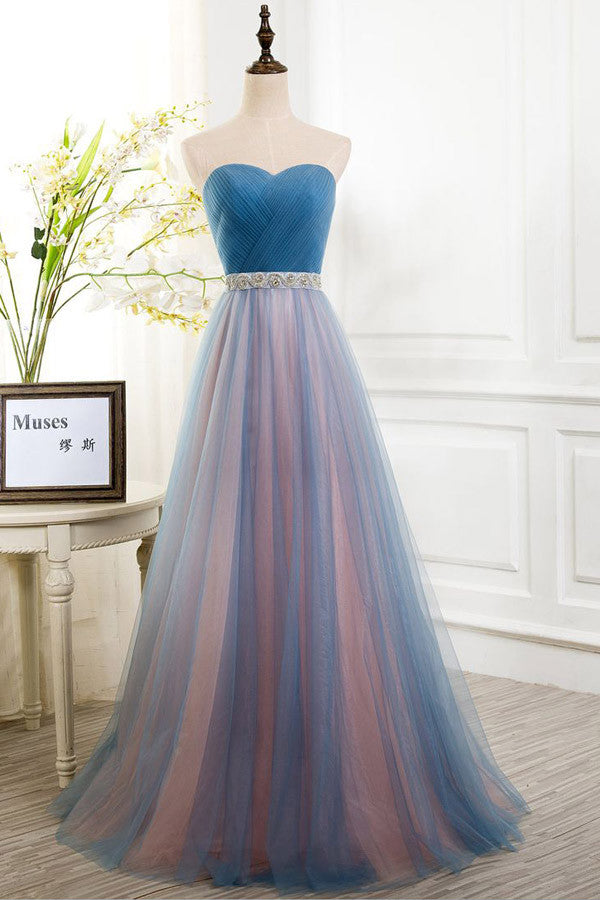 A Line Sweetheart Floor Length Tulle Evening Dresses With Beading