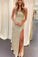 Sequins Hot Pink Evening Party Dresses Split Mermaid Long Prom Dresses
