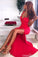 Red Mermaid Prom Dresses Sleeveless with Split Side Floor Length Party Dresses