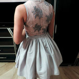 A Line Deep V Neck Sleeveless Appliques Short Homecoming Dresses