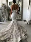 Sexy Mermaid Ivory Lace Appliques Backless Wedding Dresses Wedding Gowns