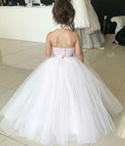 Simple Two Piece Ball Gown Halter Blush Pink Flower Girl Dresses with Appliques