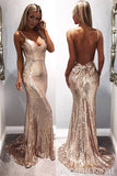 Spaghetti Straps Backless Mermaid Prom Dresses with Sequins