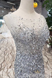 Sparkly Mermaid Prom Dresses Tull Party Gown with Beading