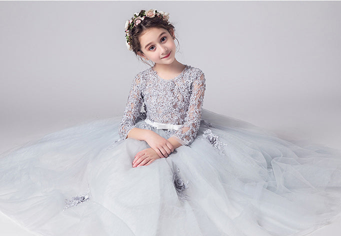 Cute Organza With Appliques Floor Length Long Flower Girl Dresses