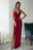 Burgundy Spaghetti Straps Side High Slit V Neck Satin Mermaid Long Prom Dresses uk PW311