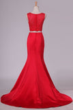2024 Bateau Prom Dresses Mermaid Two Pieces Satin & Lace With PKCNYM6L