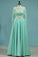 2022 Prom Dresses A-Line Scoop Floor-Length Satin & Lace PRBT4CGE