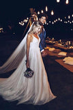 A Line Spaghetti Straps V Neck Beach Wedding Dresses Backless Summer Bridal Dresses STG15494