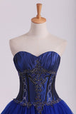 2024 Dark Royal Blue Ball Gown Sweetheart Floor Length Quinceanera Dresses With PFFHCHGR