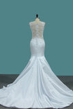 2022 Mermaid Satin V Neck Wedding Dresses With Beads PG3Z6APQ