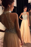 2024 High Neck Prom Dresses A Line Chiffon With Beading Sweep PFGR11MD