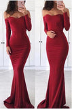 Sexy Off the Shoulder Long Sleeve Sweetheart Red Prom Dresses, Graduation STG20440