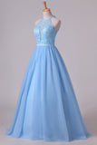 2024 Halter A Line/Princess Prom Dresses With Long Tulle P49YL91Q