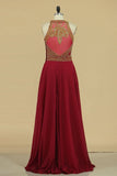 2022 Prom Dresses Scoop A Line Chiffon With Beads Floor PH3JXNAZ