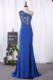 2022 Prom Dresses One Shoulder Mermaid With Applique And PLMPBTKF