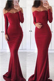 Sexy Off the Shoulder Long Sleeve Sweetheart Red Prom Dresses, Graduation STG15668