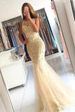Elegant Mermaid Tulle Sleeveless Prom Dresses with Beading, Long Cheap Formal Dresses STG15182