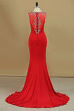 2022 Mermaid Prom Dresses Scoop With Beads Sweep Train PMRARQ95