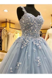 Ball Gown Straps Long Prom Dress Appliques Quinceanera STGPKS9FELB